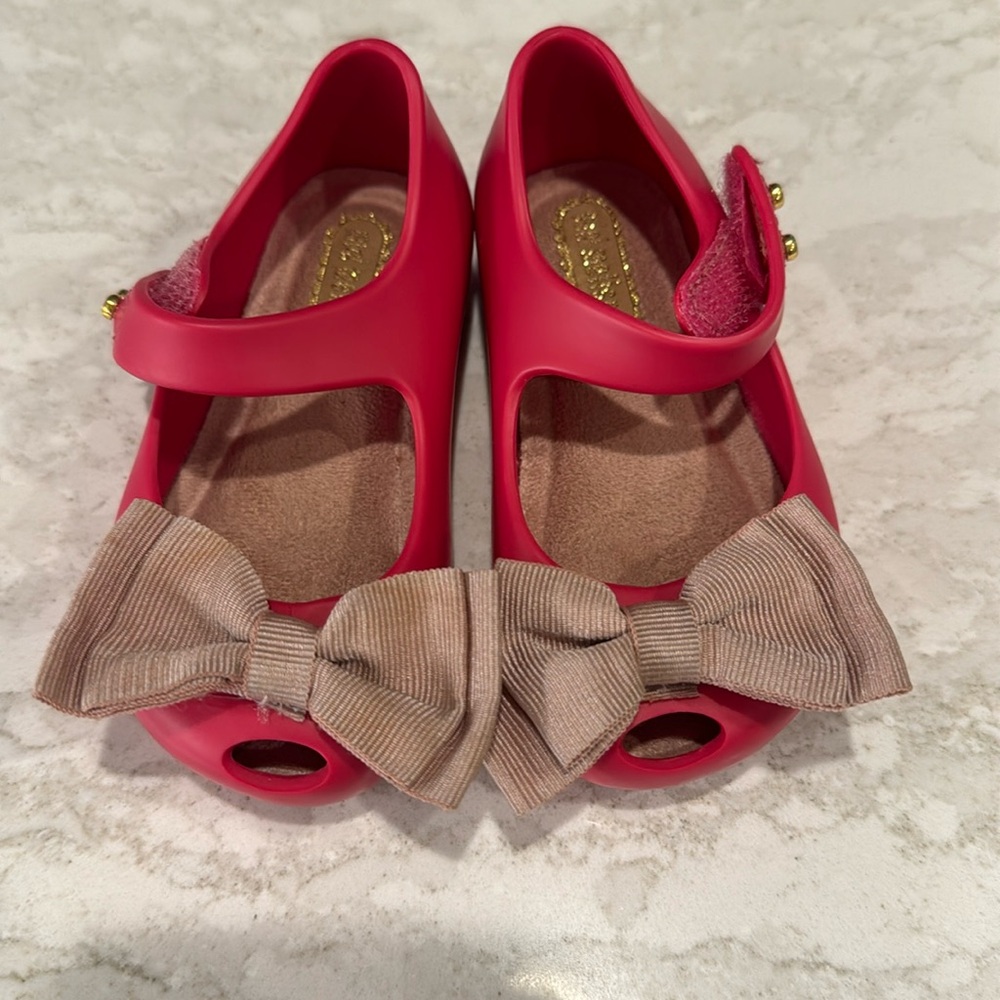 Hot Pink Mini Melissa Flats with Bow- USA Size 5